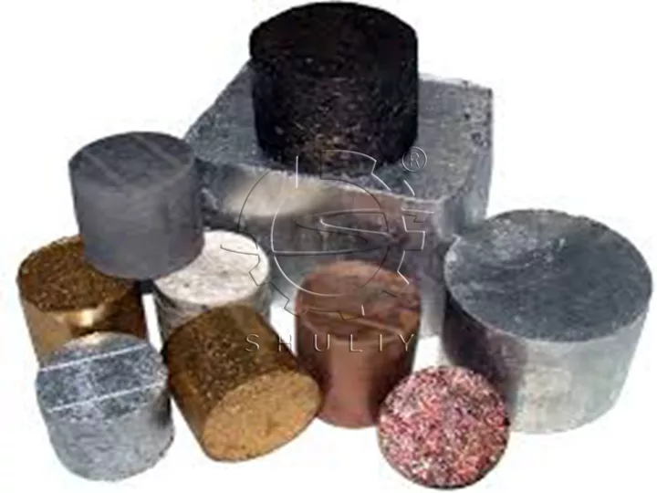 various scrap metal briquettes