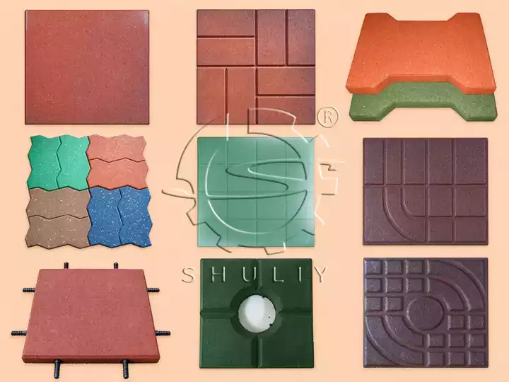 different styles of finished recycled rubber floor tiles
