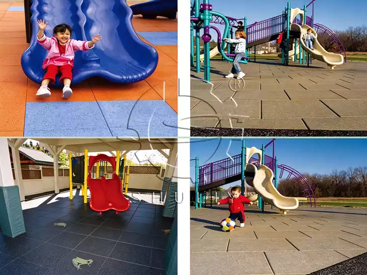 safety rubber floor tiles installed on children playground
